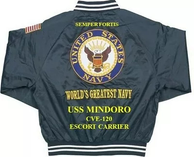 Uss Mindoro Cve-120 Escort Carrier Embroidered Satin Jacket (back Only) • $169.95