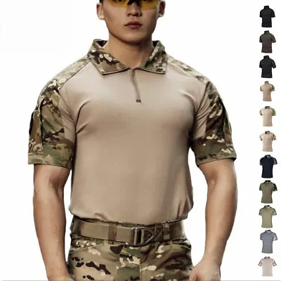 Army Men Short Sleeve T-Shirt Military Tactical Combat Casual Shirts Hiking Tops • £20.39