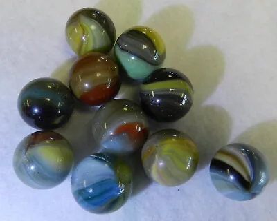 18108m Vintage Group Of 10 Bigger Master Marble Sunburst Marbles .71 To .75 In • $49.99