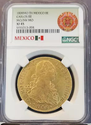 1808 Mo Th Mexico Gold 8 Escudos Carolus Iii Mo Over Inverted Mo Ngc Xf 45 Rare • $2999.95