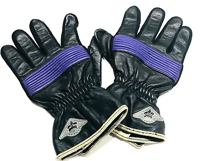 VTG Racing Gloves L XL Men's 12 MOTO-X-FOX Black Purple Leather BMX Biker • $63.77