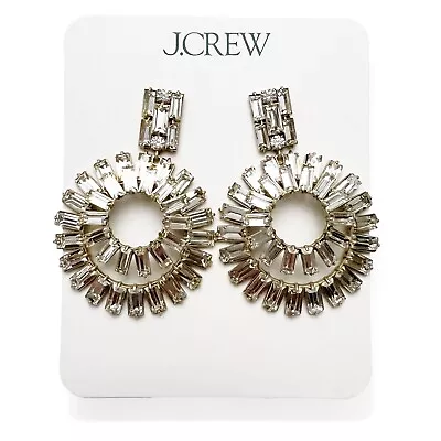 J. Crew Clear Crystal Rhinestone Circle Drop Statement Earrings Goldtone NEW • $39.99