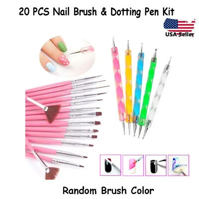 20 PCs Nail Art Gel Design Pen Painting Polish Brush Dotting Drawing Tools Set • $4.25