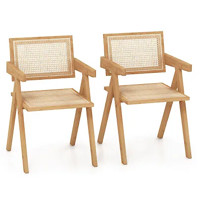 Set Of 2 Rattan Accent Chairs Mid Century Dining Armchair Bamboo Frame Kitchen • $139.98