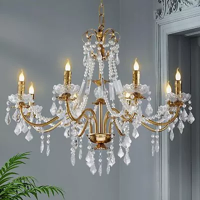 8-Light Vintage Crystal Chandelier Golden Empire Ceiling Light Pendant Fixtures • $199.99