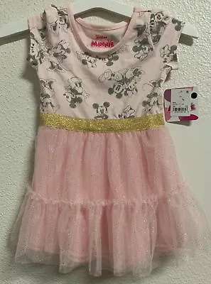 🌺 Disney Minnie Mouse Pink With Gold Trim Tutu Dress Girls Size 2T 🆕 • $15.99