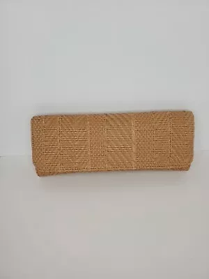 Maurizio Taiuti Woven Jute Tan Clutch Yellow Floral Lining Handbag Purse~Italy • $59.99