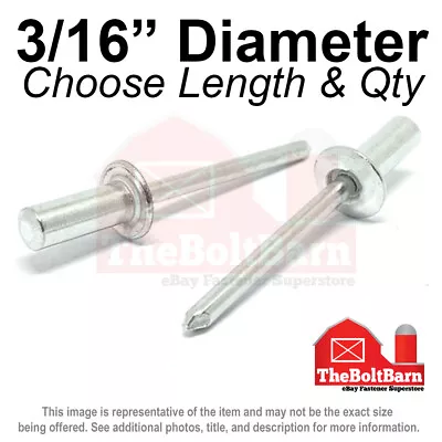 3/16  Dome Head Close End Blind Pop Rivets Aluminum Mandrel Plain-Pick Size &Qty • $13.83