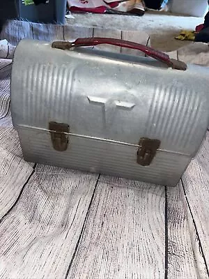 Vtg THERMOS Brand Silver Aluminum Domed Miners Work Lunch Box Pail 60s V Victory • $21.99