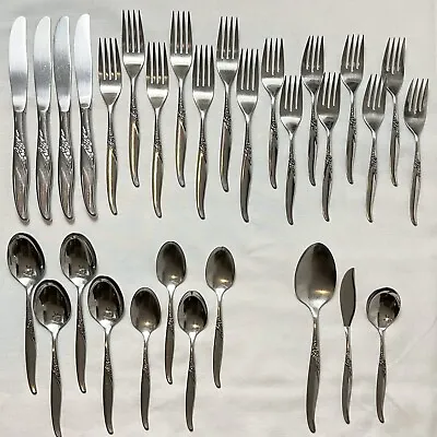 Lot 30 Pcs Service For 4 Oneida LA ROSE Stainless Steel Flatware Floral • $72.99