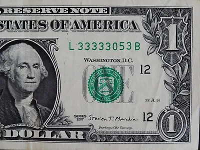 5 IN A ROW - 6 OF A KIND 3s Fancy Serial Number One Dollar Bill 33333053 TRINARY • $29.99