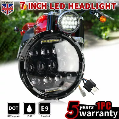 E-mark DOT 80W LED Headlight Black 7  Inch /w DRL Light For Motorbike Cafe Racer • £24.91