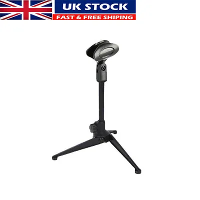 Small Desk/Table Top Microphone Stand Mic Tripod Clip Holder Foldable Adjustable • £6.79