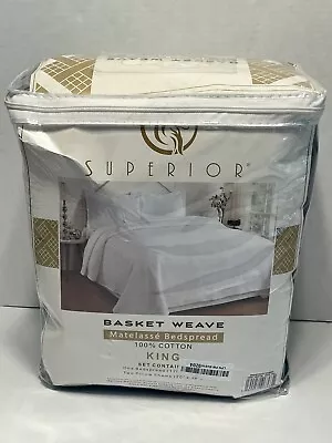 SUPERIOR Basket Weave Matelasse Bedspread - 100% Cotton & 2 Shams- King Deep Sea • $45