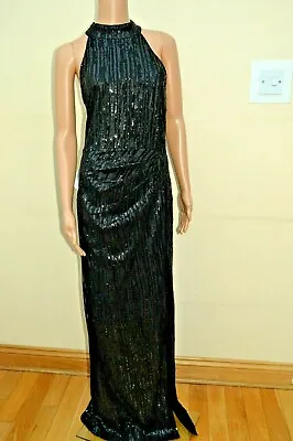 New Lipsy Abbey Clancy Black Halterneck Sequin Maxi Dress Sz UK 4 & 12 • £20.99