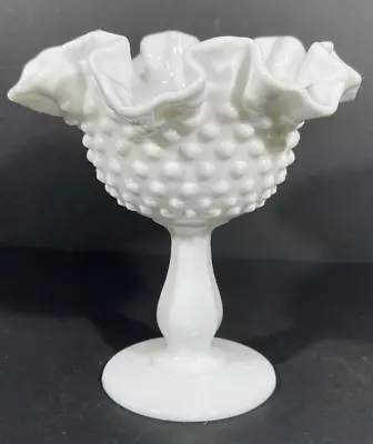 Fenton Hobnail Milk Glass Compote Pedestal Candy Dish W/ Ruffled Edges F361 • $20