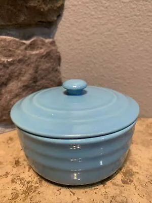 Vintage Oxford Stoneware 5” Covered Bowl Aqua Blue EUC • $22.99