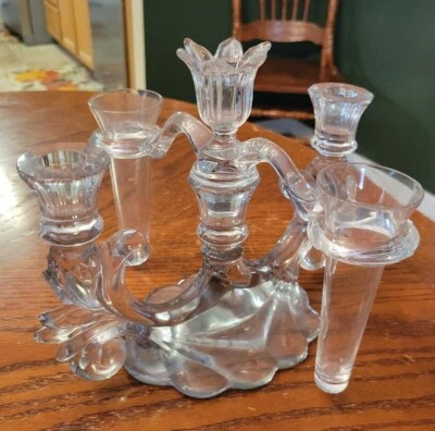 $42.50 • Buy Vtg Cambridge Glass Candelabra 3 Candle Holder Bobeche Crystal Epergne Arm Vases