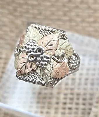 Mens 12k Black Hills Gold Sterling Silver Ring Size 11 Large 2 Tone Leaf Cluster • $169