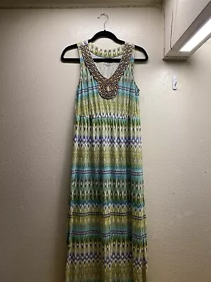 Sonoma Women’s M Maxi Dress Long Sleeveless Modal Beads V Neck Side Slit • $14