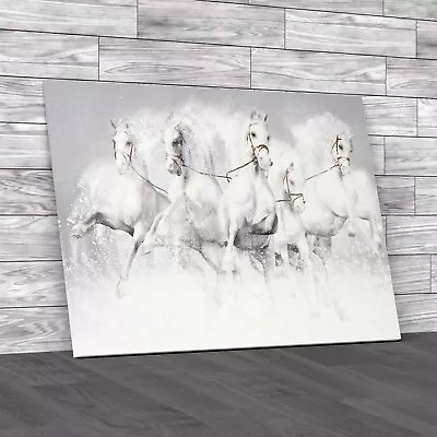 Snowy Galloping Horses A Majestic Display Canvas Print Large Picture Wall Art • £14.95