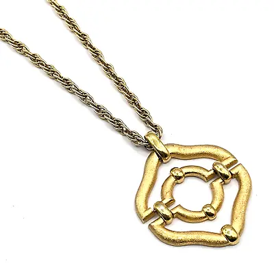 Vintage CROWN TRIFARI Necklace Textured Modernist Pendant Goldtone Necklace 22  • $26.95