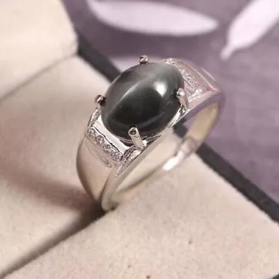 Natural Cats Eye Ring 925 Sterling Silver Men Women Statement Luck Ring • $78.89