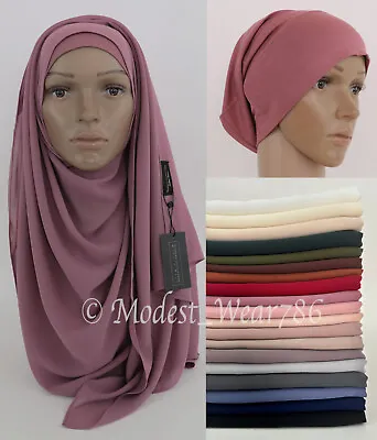 Premium Chiffon Hijab And Matching Undercap Muslim Scarf Headcover 19 Colors • $13.99