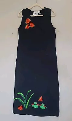 Michael Simon Medium M Sleeveless Maxi Dress Embroidered Frog Beaded Floral • $24.95