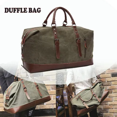 Vintage Travel Duffle Luggage Bag Canvas Tote For Men/Women W/Adjustable Strap • $27.98