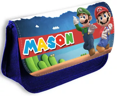 Personalised Blue  Pencil Case Any Name Mario Bag School Kids Stationary 153 • £12.99