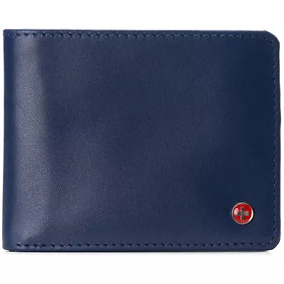 Alpine Swiss Mens Genuine Leather Wallet Passcase Bifold  RFID Safe 2 ID Windows • $24.99