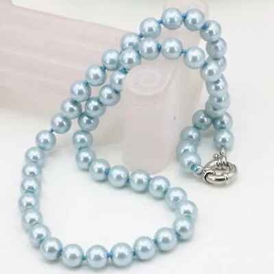 Natural 8mm Light Blue South Sea Shell Pearl Necklace 16-28'' • $3.25