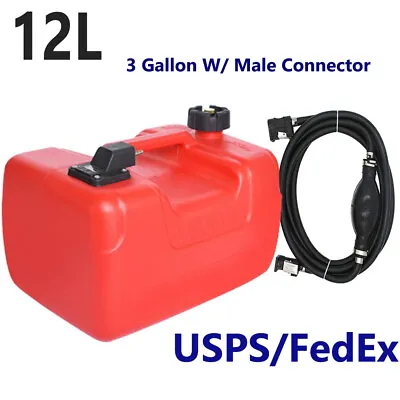 12L Fuel Tank Gas Tank Portable 3 Gallon Marine Outboard Boat Tank W/Connector • $55.84