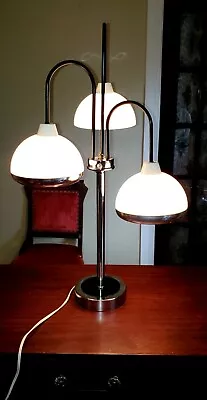 MID CENTURY SPACE AGE MODERN ATOMIC CHROME WATERFALL 3 DOME ACRYLIC LAMP 32 Tall • $278.43