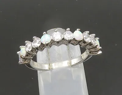 925 Sterling Silver - Vintage Fire Opal & Cubic Zirconia Band Ring Sz 8- RG21914 • $31.10