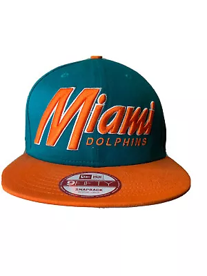 Miami Dolphins NFL One Era Black Cap Snap Back Flat Mens Boys Snap Medium Large • £30.98