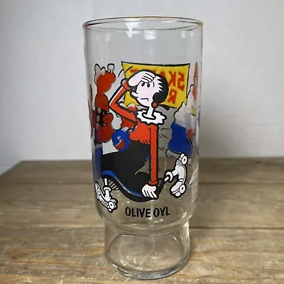 Vintage 1978 Popeye's Fried Chicken Olive Oyl Drinking Glass Skate Race Bluto • $8.50