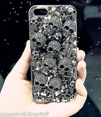 New Delux Cool Luxury Bling Black Skull Diamante Case For Various Mobile Phones • $9.85