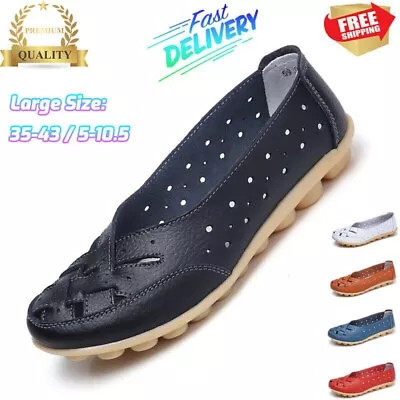 Womens Slip On Leather Loafers Walking Driving Casual Moccasins Shoes Flats Size • $22.88