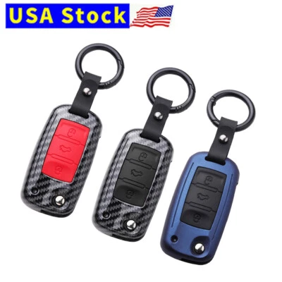 $21.35 • Buy Flip Carbon Silicone Key Case Cover For VW/ Skoda Jetta Passat Golf Remote Fob