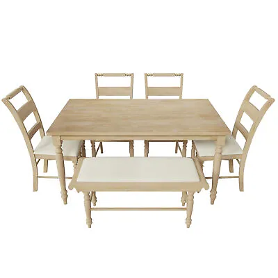 6-Piece Wood Dining Table Sets With 4 Chairs 1 Bench Solid Wood Dinner Table Set • $699.95