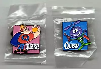QUISP & QUAKE PIN LOT (2pc) BREAKFAST CEREAL Jay Ward Vintage 80's IN BAGGIES • $34.65