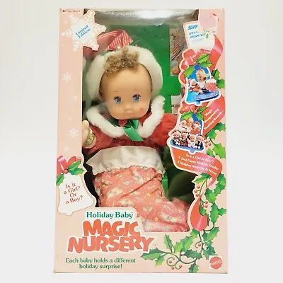 Magic Nursery Holiday Baby Doll Toy Brown Hair Vtg Mattel 1991 Christmas  • $250