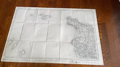 Antique French 1880's Map Backed On Linen  Les Pieux  • £76.41