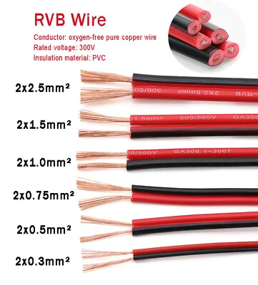£2.46 • Buy Red Black 2 Core Parallel LED Speaker Cable Wire Tinned Copper 0.3mm² - 2.5mm²