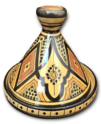 Moroccan Tajine Tagine Handmade Ceramic Black Yellow Decorative • $42