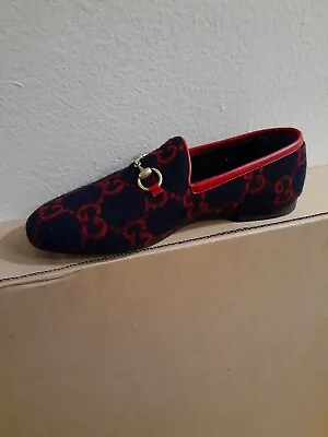 $450 • Buy 1050$ Gucci Wool Womens Double Gg Navy/red Loafer/shoes Sz:us 5.5/35.5 Eu 