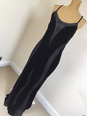 Size 12 Black Velvet And Lace Strappy Maxi Dress Witchcraft Gothic Formal  • £22.99