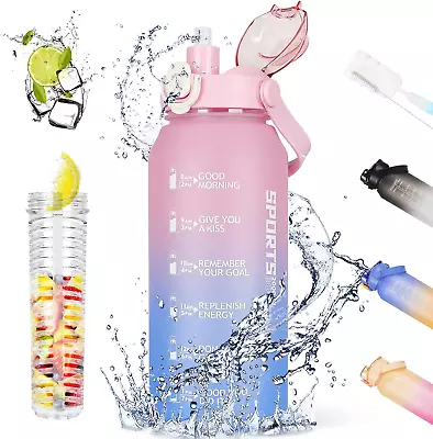 2 Litre Water Bottle Large With Straw And Fruit Infuser Leak Proof Drinks Mo • £10.09